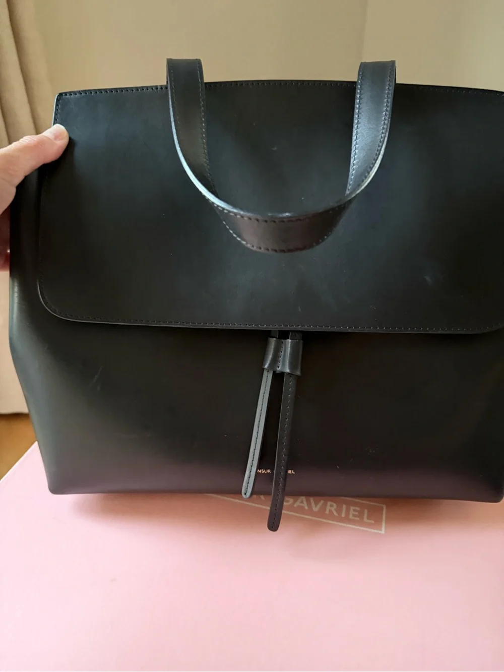 Mansur Gavriel Black Leather Top-Handle large lady bag